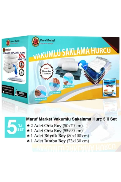 5'li Vakumlu Saklama Poşeti Seti Yorgan&yastık&battaniye&elbise - Vakumlu Hurç -2L+1XL+1XXL+1J ürün görseli 1