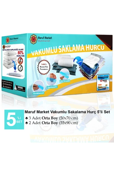 5'li Vakumlu Saklama Poşeti Seti - Elbise Hurcu - Vakumlu Hurç - Vakumlu Torba 3L+2XL ürün görseli 1
