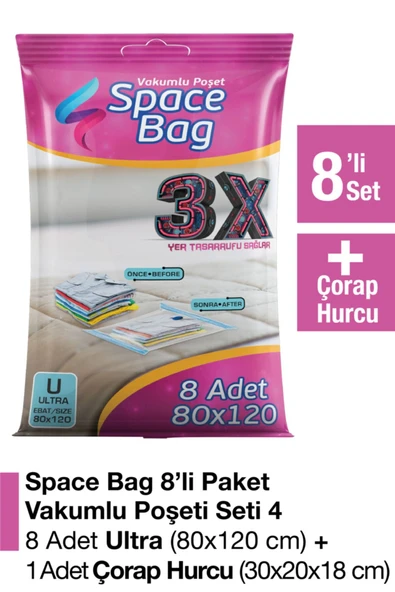 Space Bag 8 Adet 80x120 Vakumlu Poşet Seti ürün görseli 1