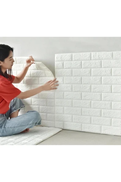 EYMHOME Kendinden Yapışkanlı Esnek Köpük Beyaz Taş Desen Duvar Kağıdı Paneli ürün görseli 1