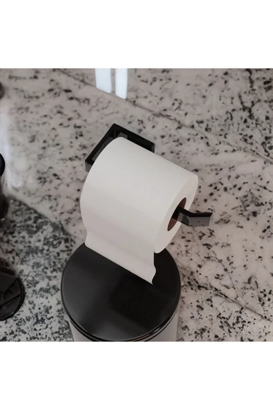 ESER Metal Mat Siyah Wc Kağıtlık Tuvalet Kağıtlığı Tuvalet Kağıdı Askısı Yapışkanlı Tasarım ürün görseli 1