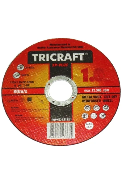 Tricraft 10 Ad Metal Kesici Inox Kesici Taş 115x1.0x22.2 Mm ürün görseli 1
