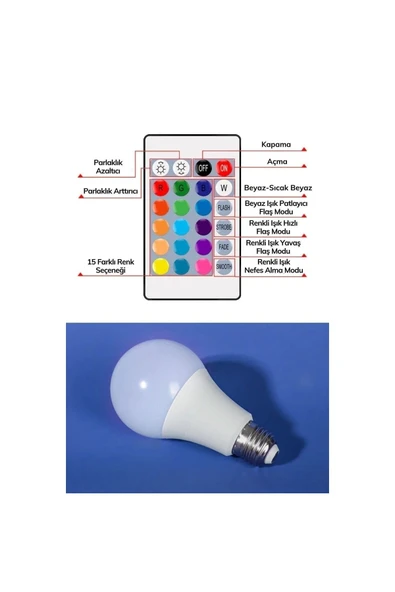 General Electric Led Uzaktan Kumandalı Renk Değiştiren Ampul Rgb 9w Beyaz Lamba Ve Renkli Ampul ürün görseli 1