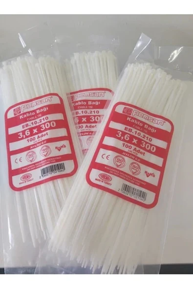 3.6X300 Plastik Cırt Kelepçe Kablo Bağı Beyaz 100'Lu Paket ürün görseli 1