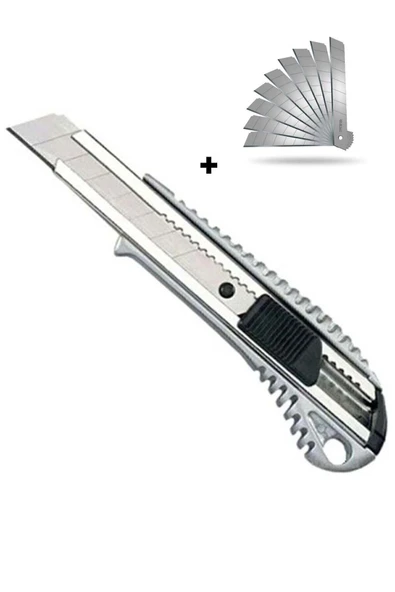 zimak Metal Maket Bıçağı Falçata + 10 Adet Yedek Bıçak Büyük Boy ürün görseli 1