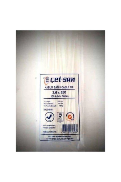 Çetsan Kablo Bağı 3,6x250 Beyaz 100 Lü ürün görseli 1