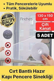 Anches 5 Adet Pratik Cam Pencere Kapı Uyumlu Çift Kanat Yırtılmaz Kendinden Yapışkanlı Sineklik ürün görseli 1