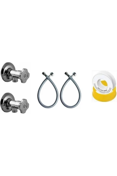 EYM Noyan Klozet Montaj Seti Krom Yonca Ara Musluk Taharet Musluğu + 3/8 3/8 90 Cm Flex Hortum Fleks ürün görseli 1
