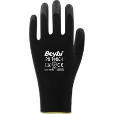 Beybi Pu Touch Siyah Poliüretan Kaplı Polyester Örme Nitril Iş Eldiveni 7 Beden 12 Çift ürün görseli 1