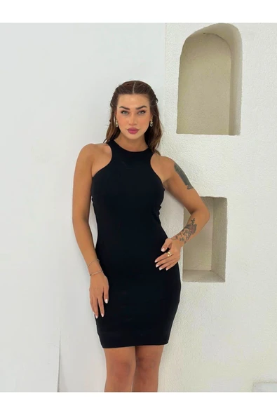 Vücuda Oturan Sırt Dekolteli Mini Elbise - Resim 3