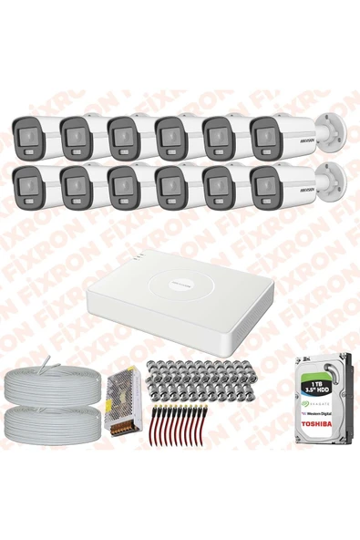 HIKVISION COLORVU GECE 7/24 RENKLİ 12 KAMERALI SET 1TB HDD ürün görseli 1