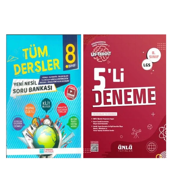 Evrensel İletişim 8.Sınıf Tüm Dersler Yeni Nesil Soru Bankası ve Ünlü 5 li deneme Seti 2 Kitap ürün görseli 1