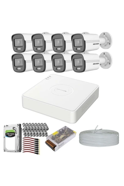 HİKVİSİON Colorvu Gece Karanlıkta 7/24 Renkli 8 Kameralı Set 500GB HDD ürün görseli 1