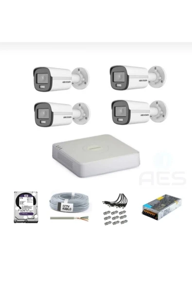 Hikvision Color-vu Gece Karanlıkta Renkli 4 Ahd Kameralı Güvenlik Kamera kuruluma Hazır Set 500GB HDD ürün görseli 1