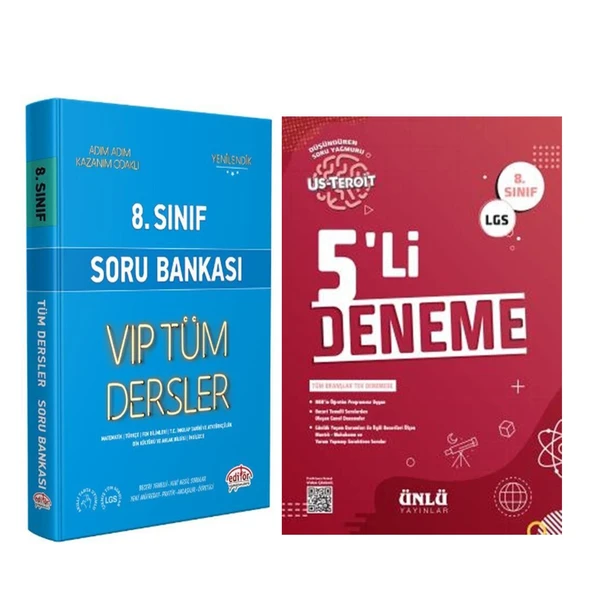 Editör Yayınları 8. Sınıf VİP Tüm Dersler Soru ve Ünlü 5 li Deneme Seti 2 Kitap ürün görseli 1