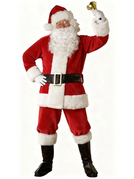 Yetişkin Noel Baba Kostümü Lüks Polar - Resim 3