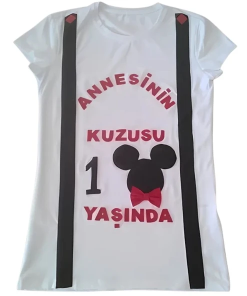 Anneler İçin Keçe Aplikeli Mickey Mouse Temalı Tişört - Resim 2