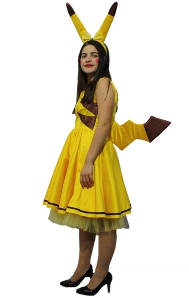 Yetişkin Bayan Pikachu Kostümü - Resim 3
