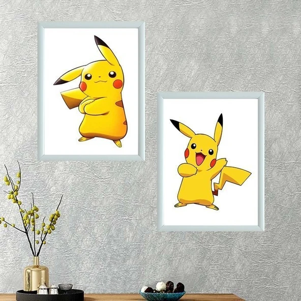 Pikachu İkili Takım Çerçeveli Poster Tablo - Resim 3