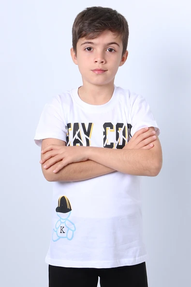 ERKEK ÇOCUK TİŞÖRT STAY COOL BASKILI BİSİKLET YAKA F18 ürün görseli 1