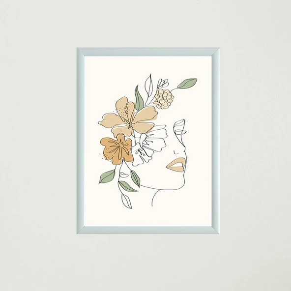 Çiçekli Kadın Silüet Çizim Çerçeveli Poster Tablo T1339 ürün görseli 1