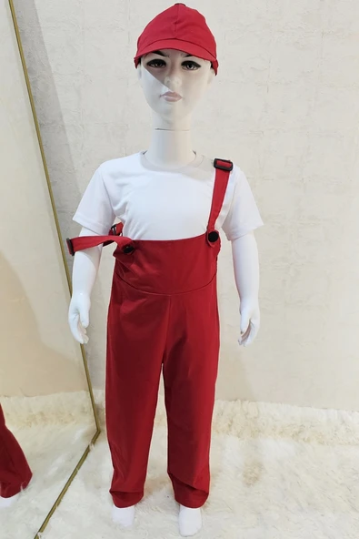 Bahçıvan Tulum ve Şapka Set Kırmızı - Resim 6