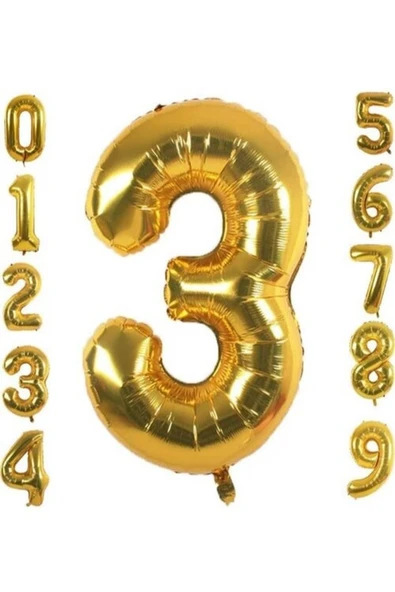 3 Yaş Doğum Günü Parti Kutlama Rakam Folyo Balon Altın Renk 36 Cm 16 Inç ürün görseli 1