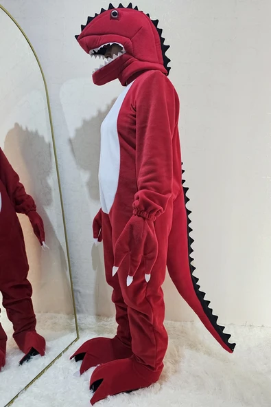 T-Rex Dinozor Kostümü Yetişkin Kırmızı ürün görseli 1