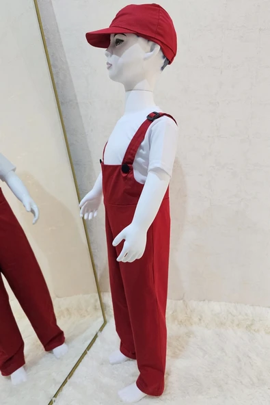 Bahçıvan Tulum ve Şapka Set Kırmızı - Resim 2