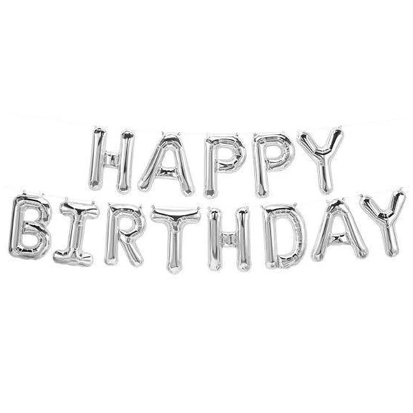 Happy Birthday Folyo Balon Set Gümüş ürün görseli 1