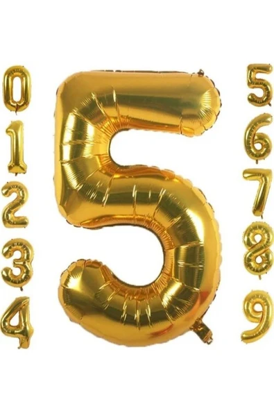 5 Yaş Doğum Günü Parti Kutlama Rakam Folyo Balon Altın Renk 36 Cm 16 Inç ürün görseli 1