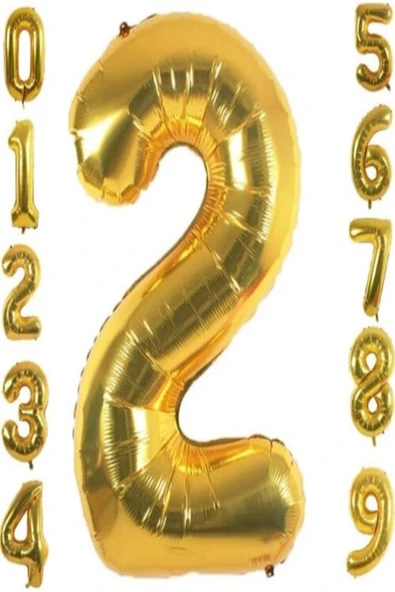 2 Yaş Doğum Günü Parti Kutlama Rakam Folyo Balon Altın Renk 36 Cm 16 Inç ürün görseli 1