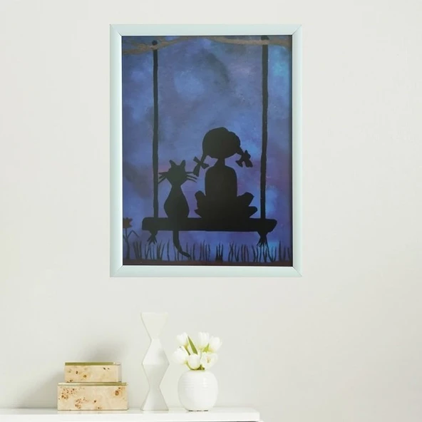 Salıncakta Kedi Çerçeveli Poster Tablo - Resim 5