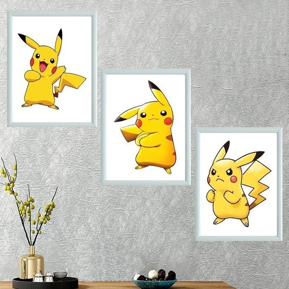 Pikachu Üçlü Takım Çerçeveli Poster Tablo - Resim 3