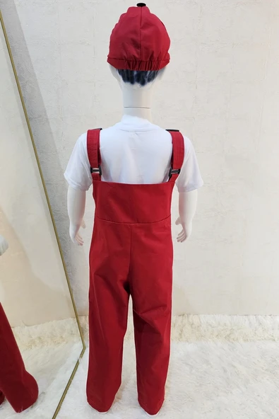 Bahçıvan Tulum ve Şapka Set Kırmızı - Resim 3