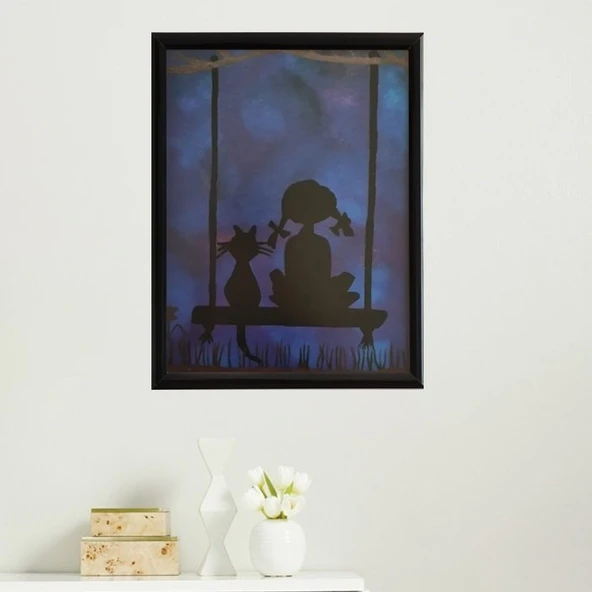 Salıncakta Kedi Çerçeveli Poster Tablo - Resim 6