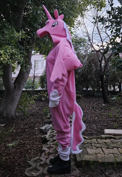 Unicorn Kostümü Yetişkin | Unicorn Pijama Tulum Kostüm Pembe ürün görseli 1