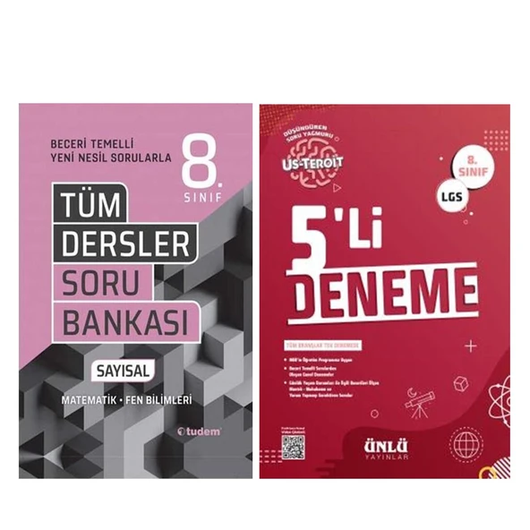 Tudem 8. Sınıf Tüm Dersler Sayısal Beceri Temelli Soru Bankası ve Ünlü 5 li Deneme Seti 2 Kitap ürün görseli 1