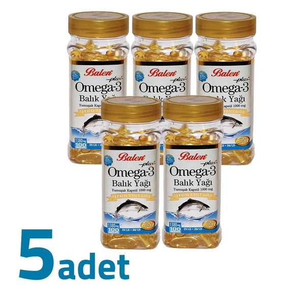 Balen Plus+ Omega3 Balık Yağı Yumuşak Kapsül 1380mg x 100 Kapsül x 5 Kutu ürün görseli 1