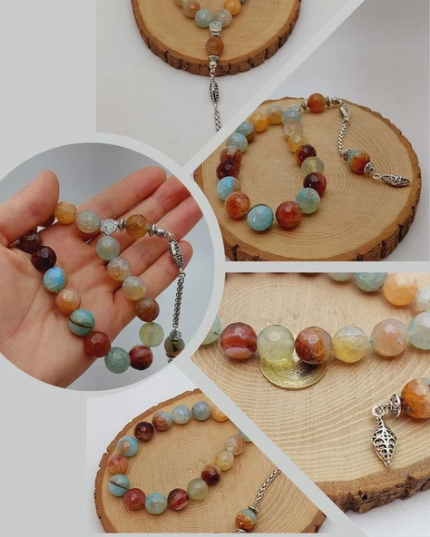 Akik Taşı Faset Kesim 17lik Efe Tesbih 14mm (54380) ürün görseli 1