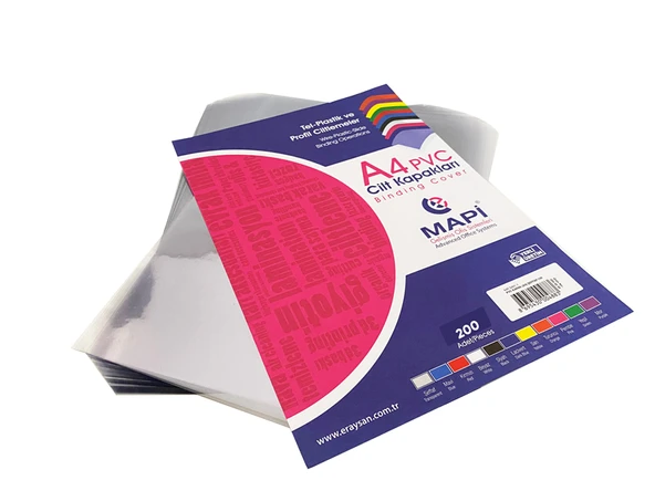 MAPİ A4 PVC ŞEFFAF CİLT KAPAK 80 MİCRON 200 LÜ - Resim 2