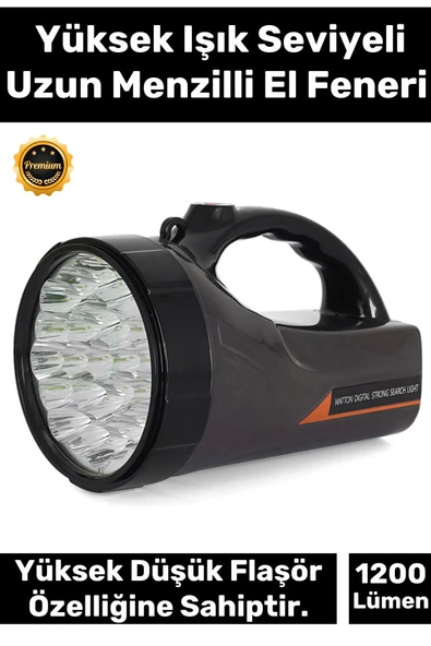 Premium 3 Modlu Beyaz Işıklı 75W Şarjlı Taşıma Askılı 300 Metre Mesafe 1200 Lümen 25 Ledli El Feneri ürün görseli 1