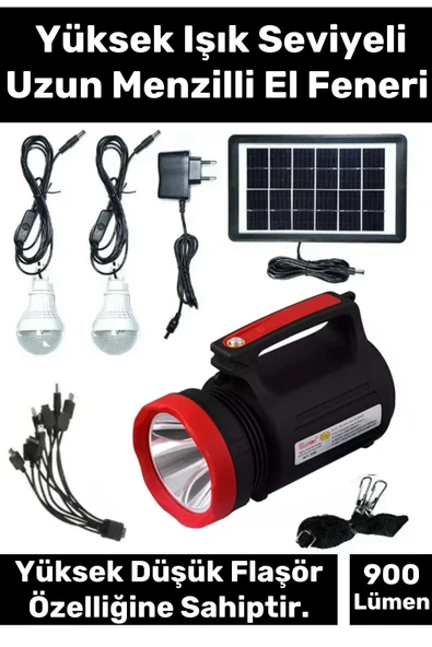 Premium Beyaz Aydınlatmalı Telefon Şarj Edilen Solar Güneş Enerji Fener Işıldak 2 Florasan Led Ampül ürün görseli 1