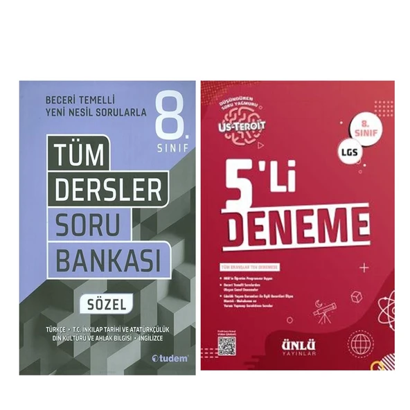 Tudem 8. Sınıf Tüm Dersler Sözel Beceri Temelli Soru Bankası ve Ünlü 5 li Deneme Seti 2 Kitap ürün görseli 1