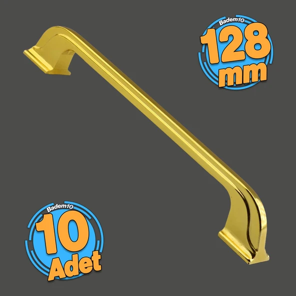 10 Adet Alperen Düz Mobilya Mutfak Dolabı Çekmece Dolap Kulpu Metal Kulp Kulbu 128 MM-12.8 CM Altın ürün görseli 1