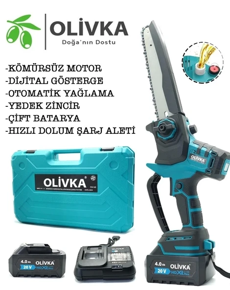 OLİVKA OLV-65 AKÜLÜ TESTERE 2 adet 4 Ah akülü + yedek zincir ( Otomatik Yağlama ve Digital Göstergeli ) ürün görseli 1