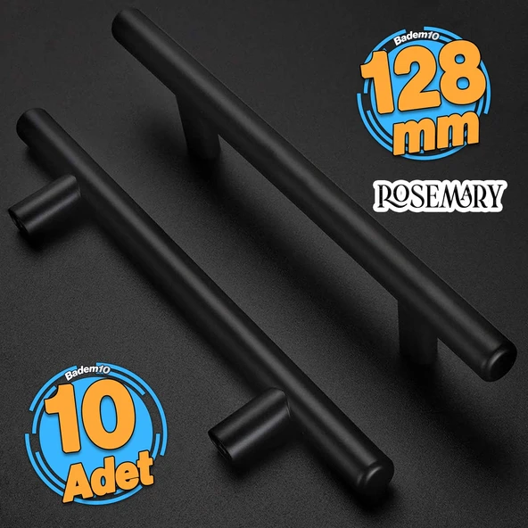 10 Adet RoseMary Mobilya Mutfak Çekmece Dolap Kapak Kulpu Kulbu 128 mm Mat Siyah Metal Kulp (10 ADET) ürün görseli 1