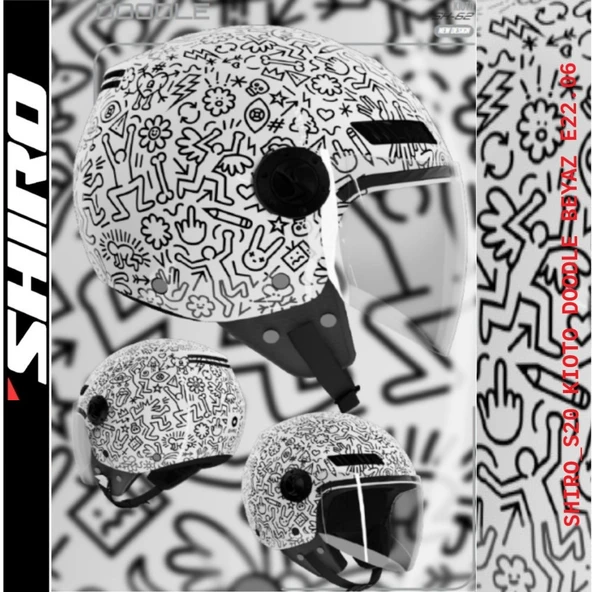 Shiro KASK JET OFC KIOTO DOODLE GRAFİK BEYAZ L 5960 ürün görseli 1