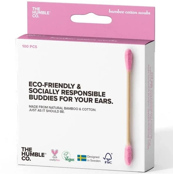 Humble Cotton Swabs Bamboo Pembe Kulak Çubuğu 100 Adet ürün görseli 1