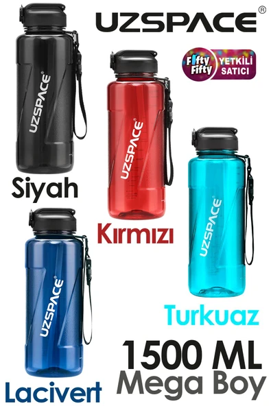 Uzspace FiftyFifty PİPETLİ  MEGA BOY 1500ml Tritan Su Matarası ürün görseli 1